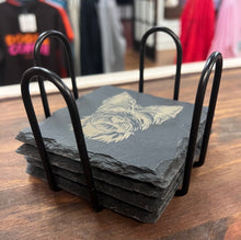Load image into Gallery viewer, Slate Coasters - Set of 4 Breed Coasters w/ Metal Holder