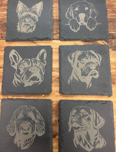 Load image into Gallery viewer, Slate Coasters - Set of 4 Breed Coasters w/ Metal Holder