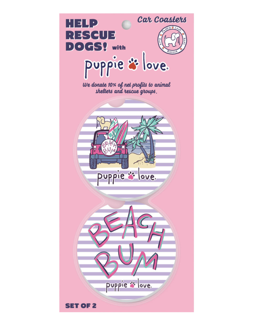 Puppie Love - Car Coaster - Beach Bum